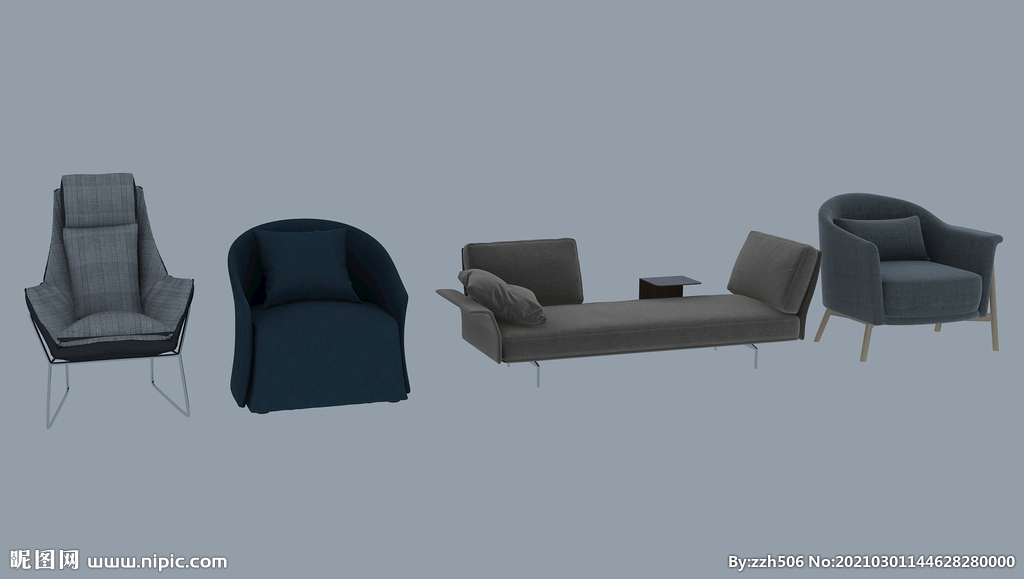 沙发单人椅组合模型