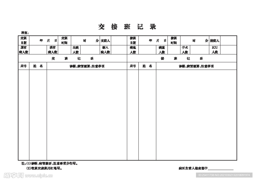 住院交接班记录