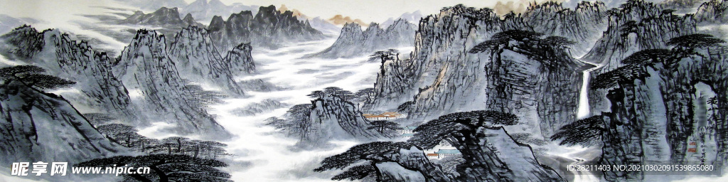 巨幅国画 山水画 装饰画 新背