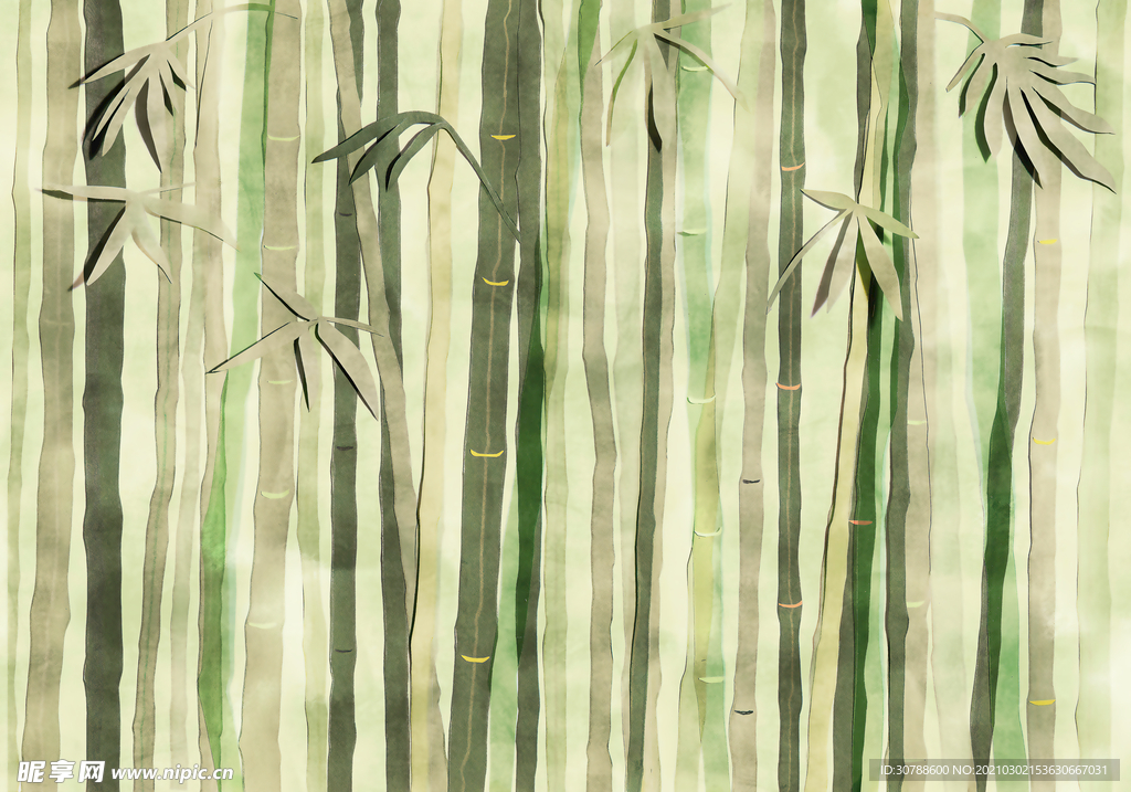 新中式水彩装饰画壁画 竹