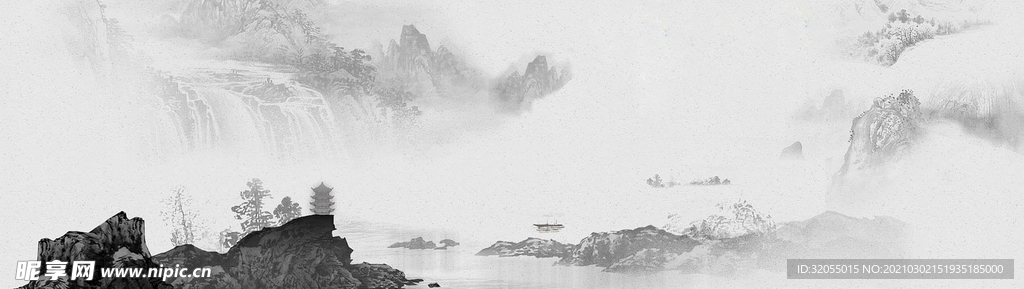水墨山水画面中国风海报