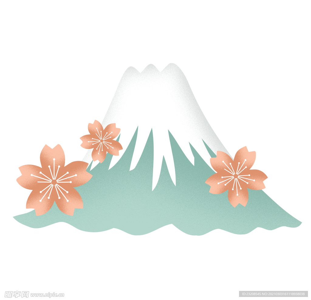 唯美清新日系日本富士山樱花插画