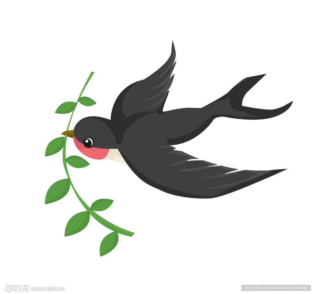 柳枝旁的燕子插画