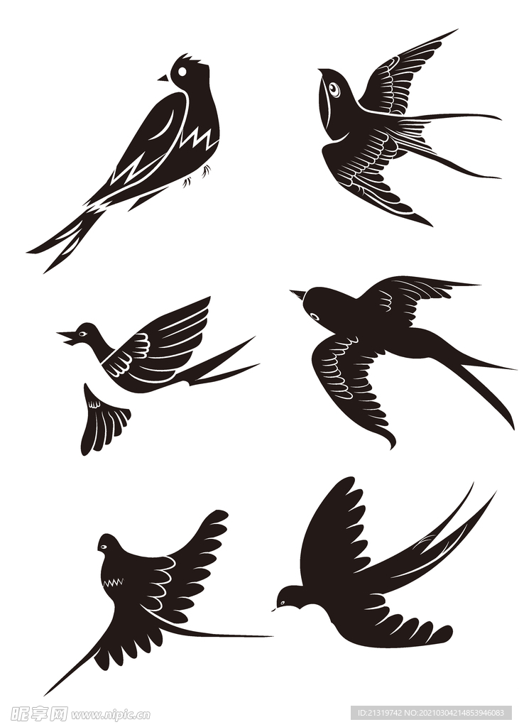 一组黑色小燕子插画