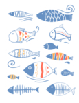 鱼简笔画图案插画素材