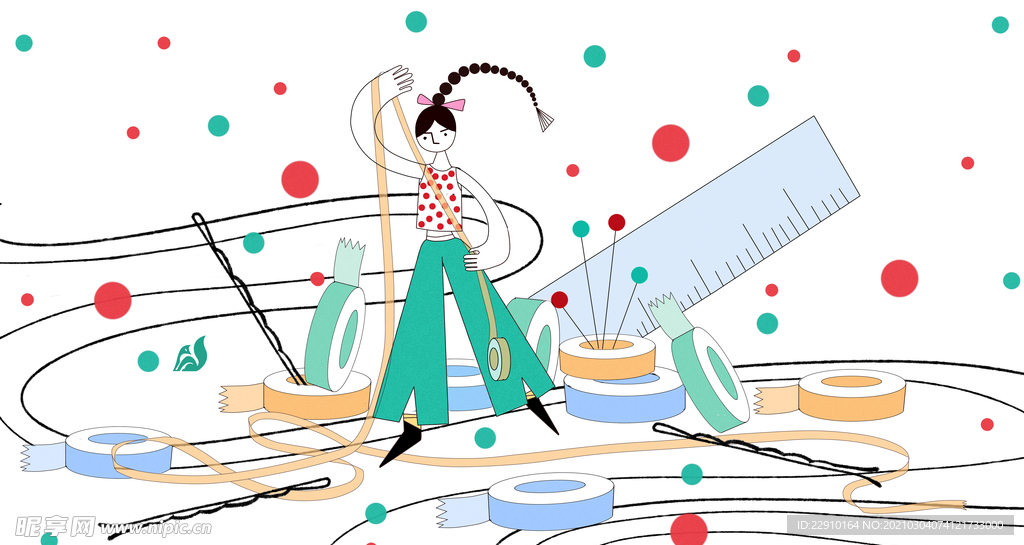 扁平化小女孩插画