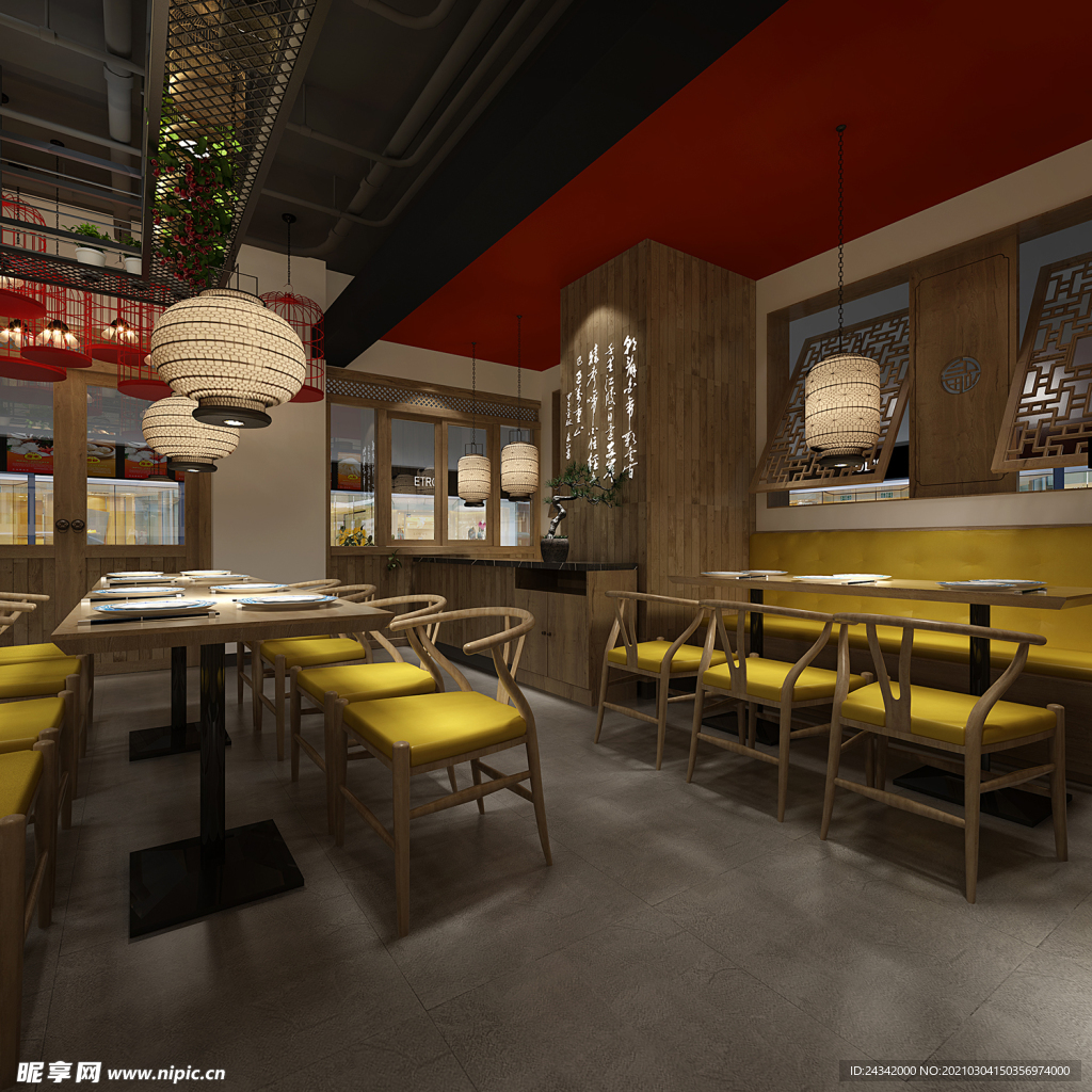 欧式餐厅室内布局工装设计3D效果图_3D设计师NG男-站酷ZCOOL