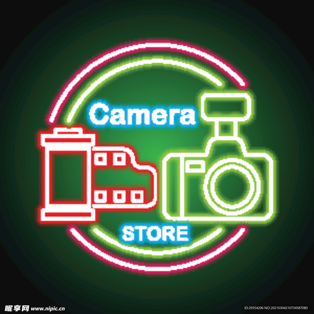 相机霓虹灯店面图片