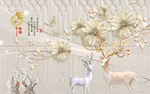 3D珍珠花卉麋鹿背景墙
