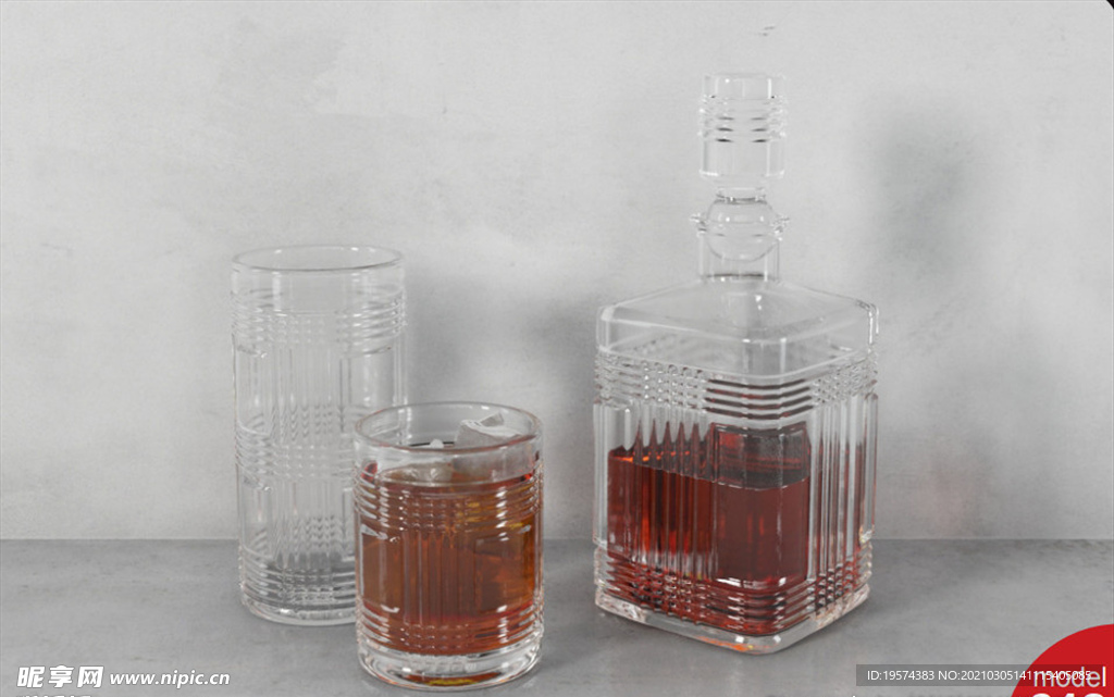 C4D模型复古洋酒玻璃酒瓶酒杯