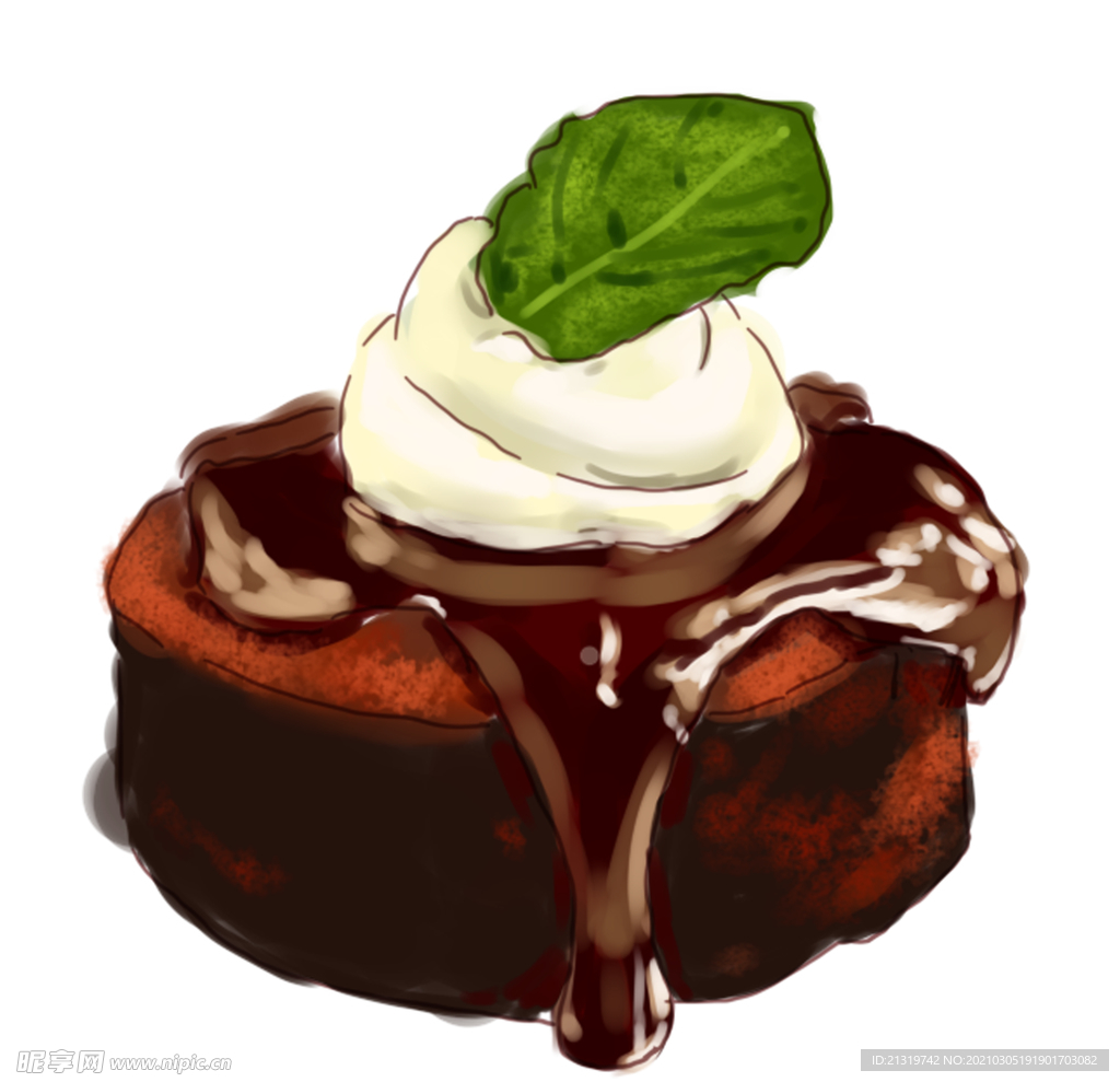 巧克力爆浆奶油蛋糕手绘