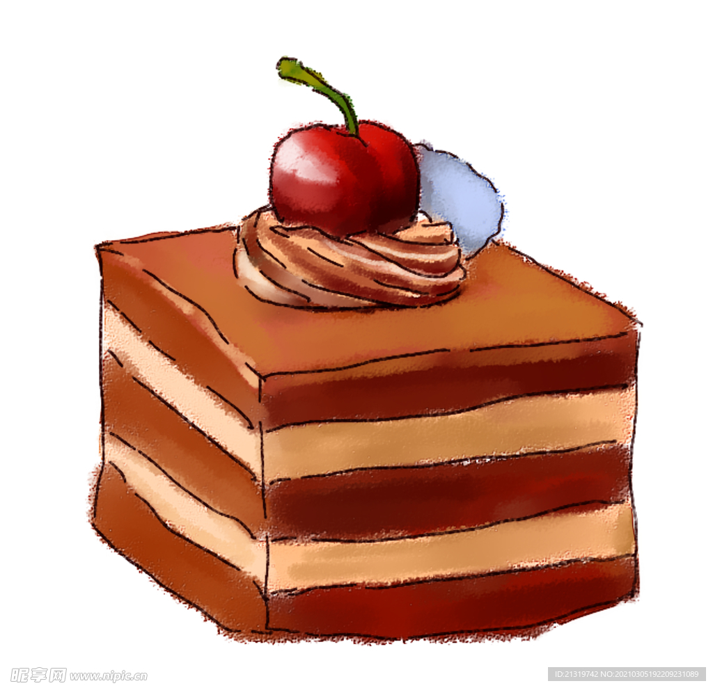 樱桃巧克力蛋糕甜品手绘