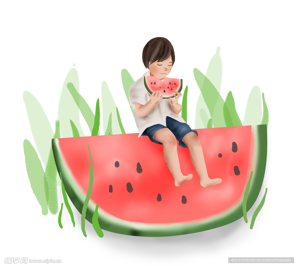 西瓜手绘插画