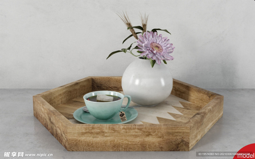 C4D模型托盘咖啡茶杯花盆装饰