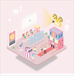 2.5D手机立体建筑场景矢量图