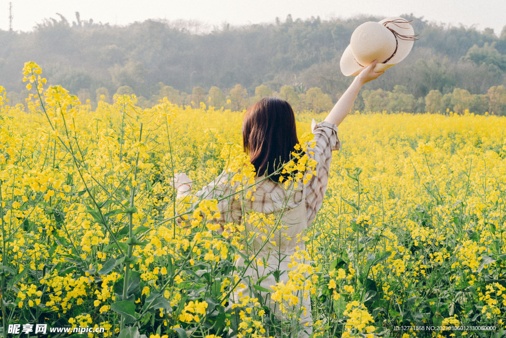 唯美艺术小清新女性油菜花地背景