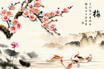 中式水墨梅花背景墙