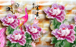 3D立体浮雕牡丹背景墙