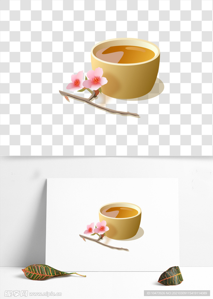 桃花茶手绘素材