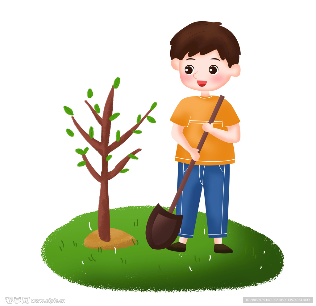 卡通男孩种树