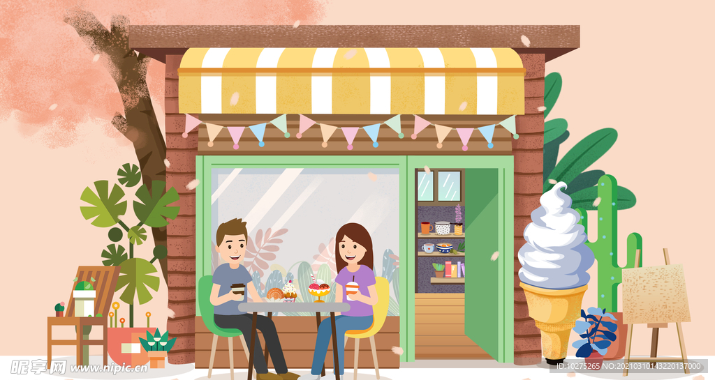 城市美食甜品雪糕插画