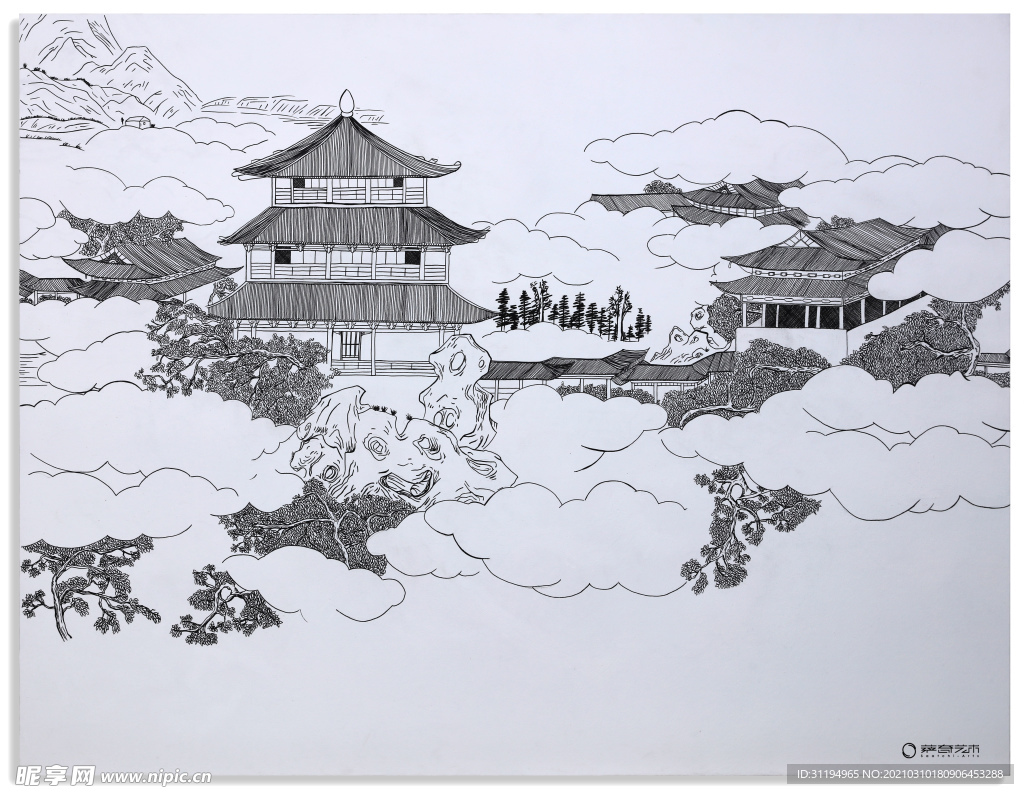 白描风景画