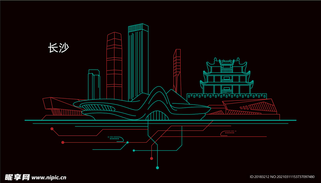 长沙标志建筑地铁线条