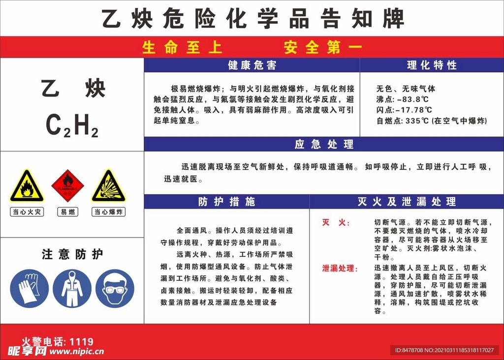 乙炔危险化学品告知牌 未转曲