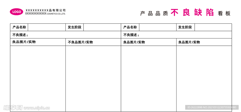 产品品质不良缺陷看板