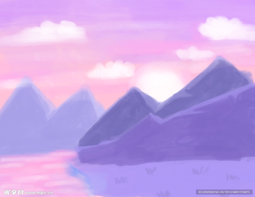 紫色山水插画