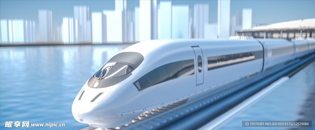 C4D模型高铁动车火车悬浮城市