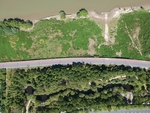 航拍河边草地湿地鸟瞰江边