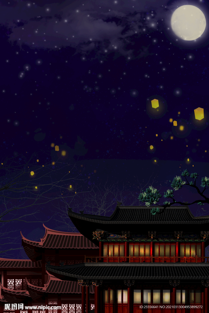 蓝色中式背景 地产背景图片
