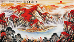 新中式山水万里江山装饰画背景墙
