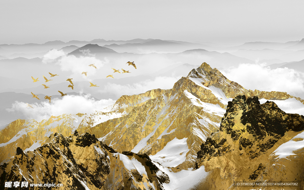 欧式金色山装饰画背景墙