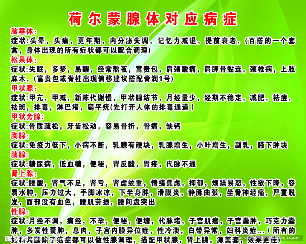 荷尔蒙腺体对应病症