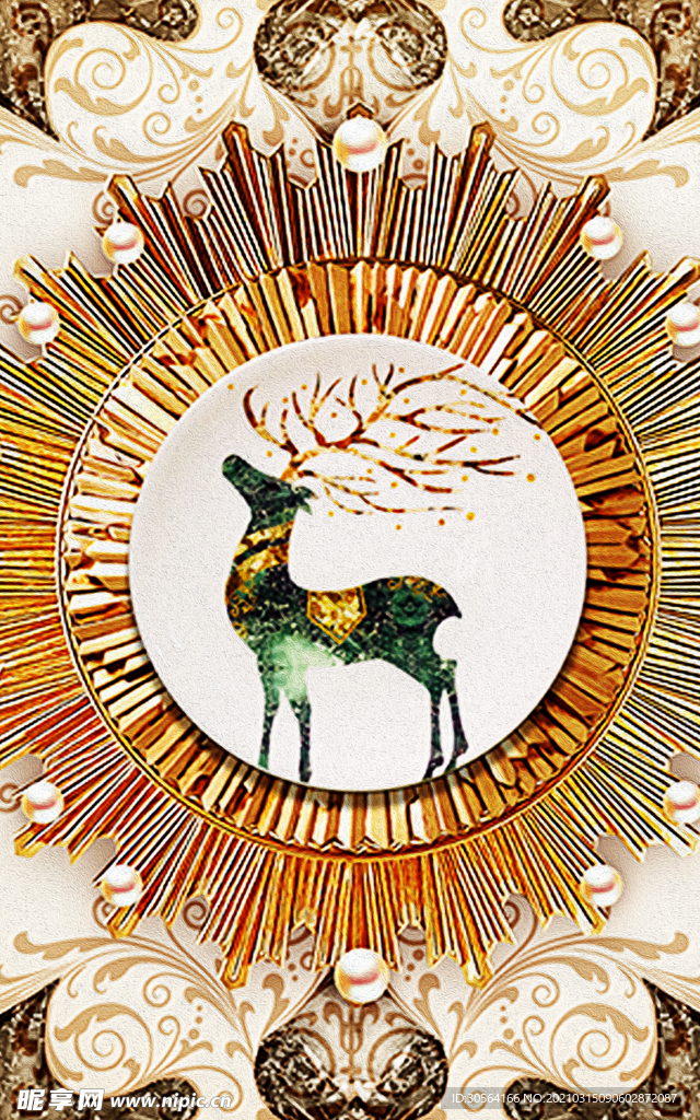 神鹿传统复古背景素材