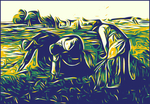 矢量世界名画拾穗人版画风格油画