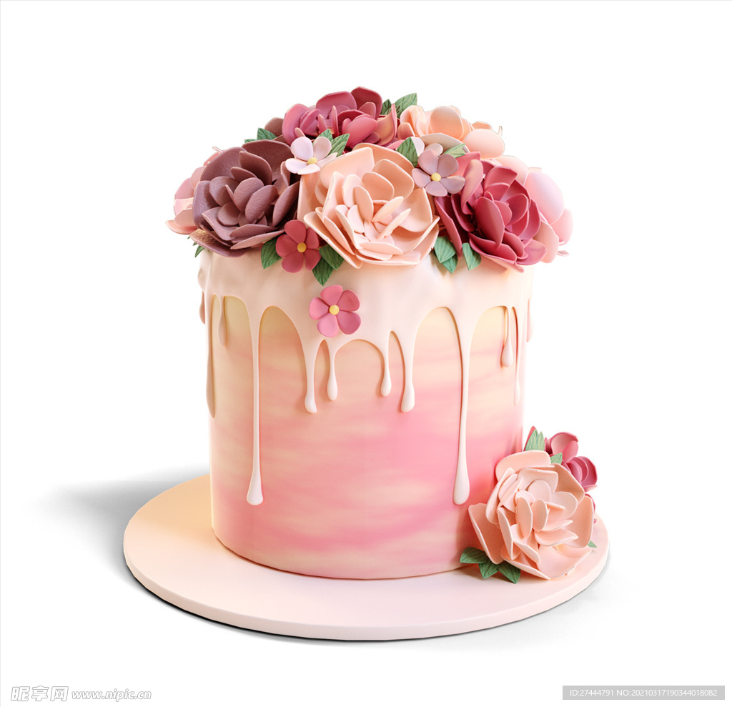 粉色立体花朵蛋糕