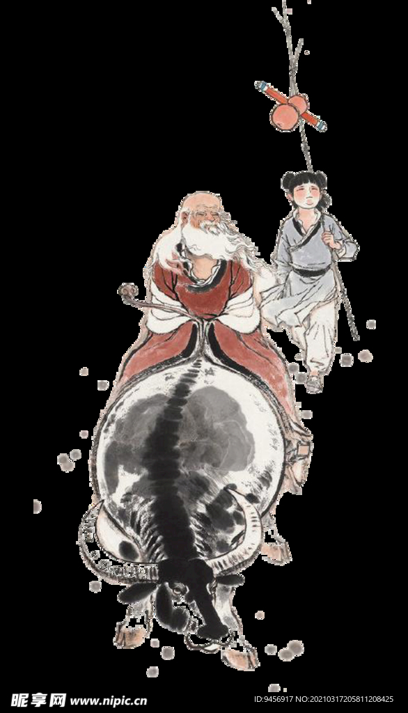 骑牛老人和小孩