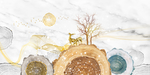 现代抽象山水年轮麋鹿装饰画背景