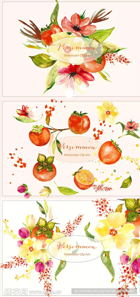 手绘水彩花卉花型花瓣 柿子