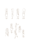 女孩多个动作漫画线稿