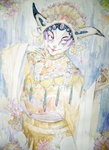 手绘彩色戏曲猫妖特色漫画