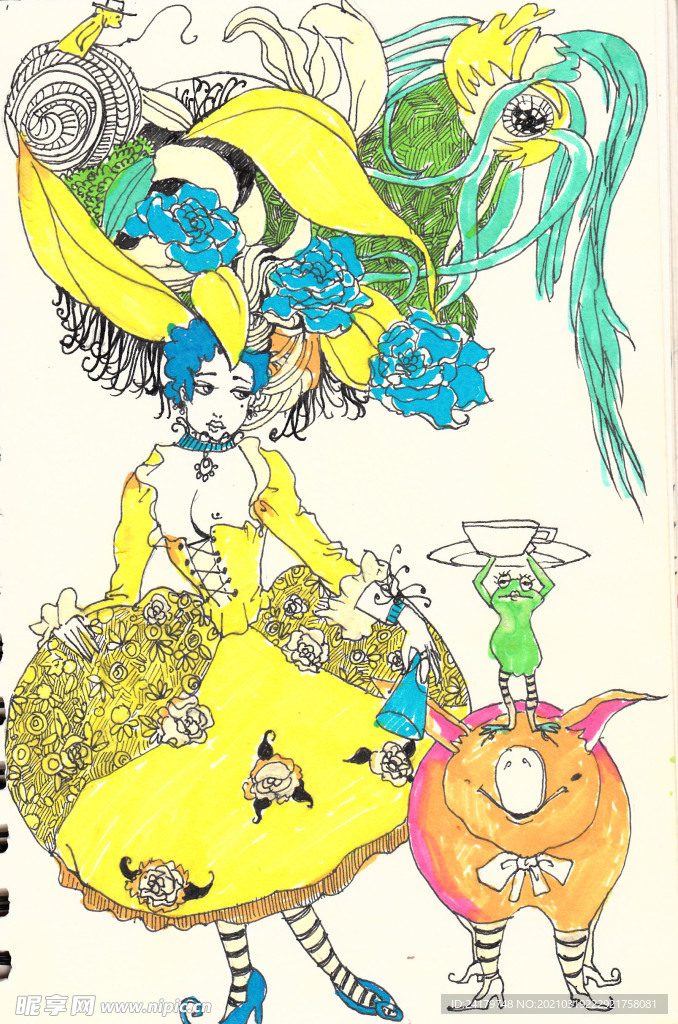 手绘彩笔彩色可爱漫画