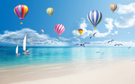 蓝天白云沙滩热气球