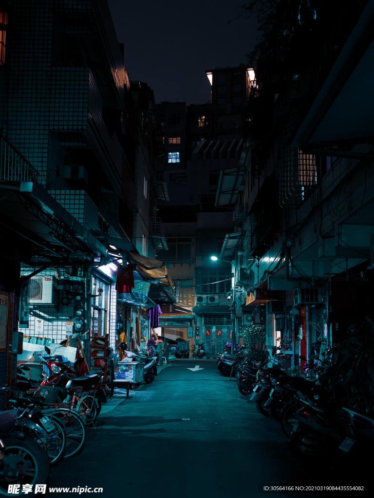夜晚城市街道美食街背景素材