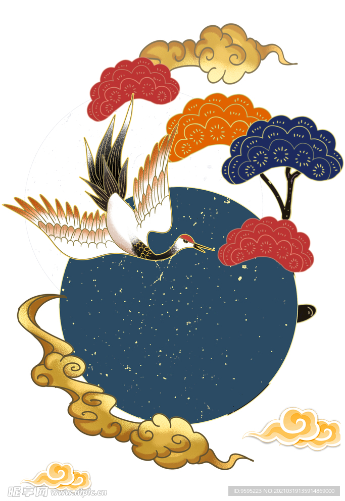 国潮手绘丹顶鹤