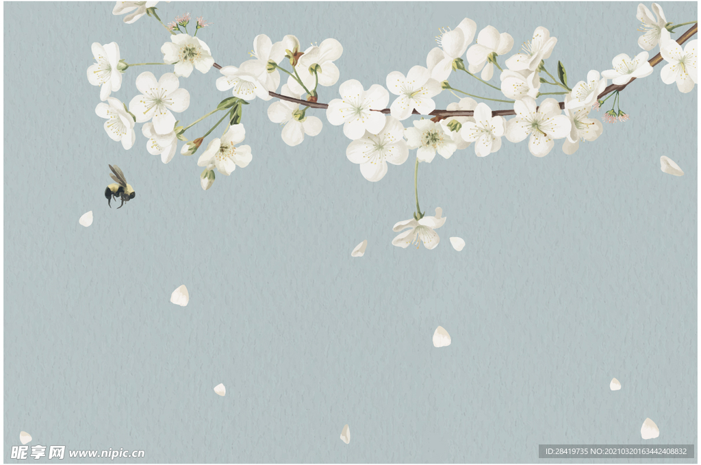 春天盛开的桃花白花矢量插画素材