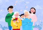 水彩插画一家老小